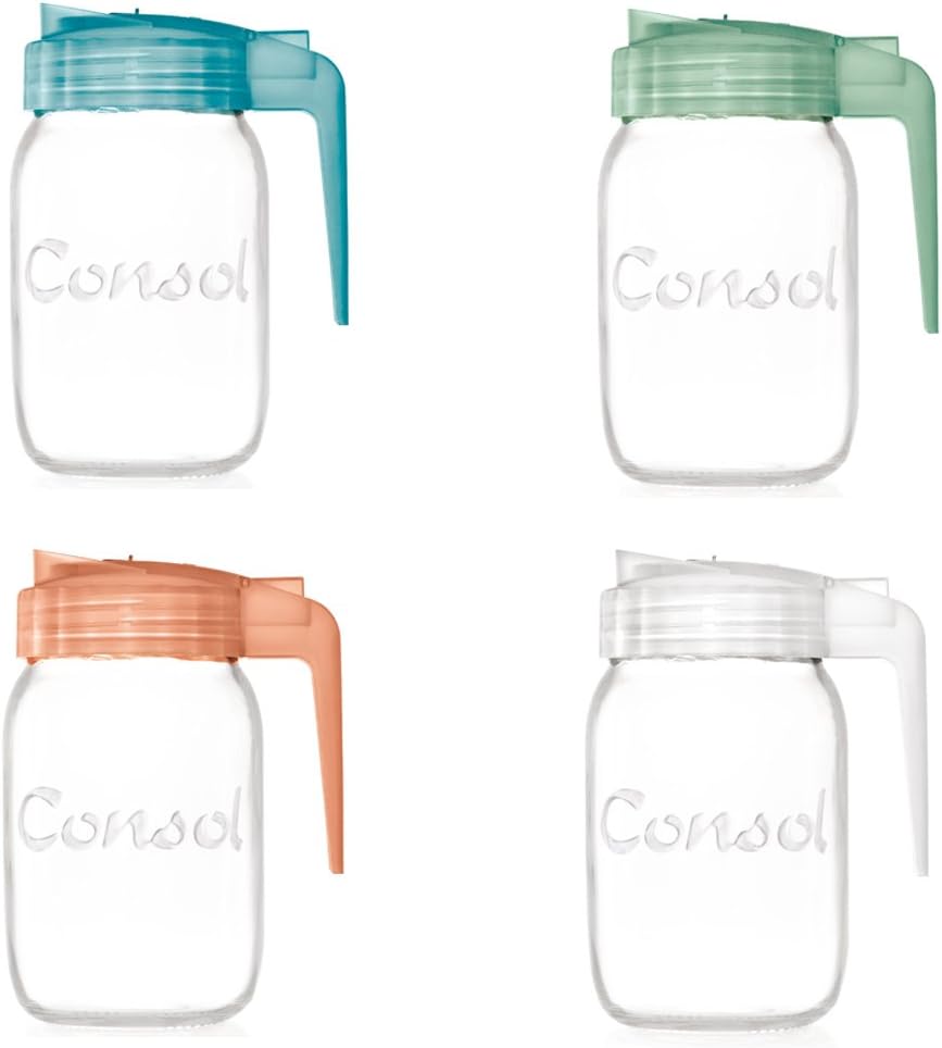Classic Glass Preserve Mason Jar Fitted With An Easy Pouring Non Drip Angled Spout & BPA-Free Lid Converts it Into A Versatile Jug – By Consol (32oz, Multipack)