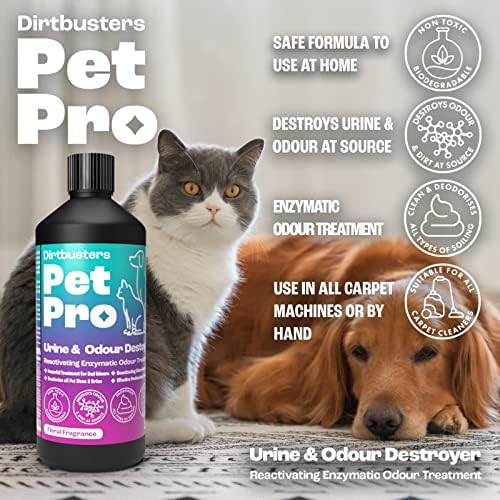Dirtbusters Pet Pro Urine & Odour Destroyer Enzyme Cleaner For Carpet & Upholstery, Neautralise & Remove Pet, Dog & Cat Odours At Source, With Reactivating Enzymatic Treatment (1L)