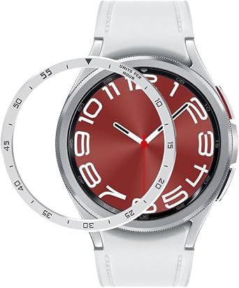 DEALELE Bezel Cover Compatible with Samsung Galaxy Watch 6 Classic 43mm, Time Scale Aluminum Metal Bezel Ring Anti Scratch Protector Adhesive Cover Lightweight Watch Face 43mm, Silver