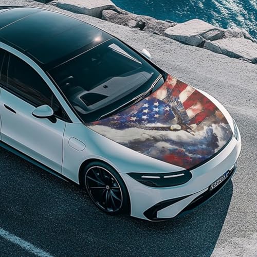 Image of Renewold Car Hood Cover Protector, Eagle American Flag Fashion, Vehicle Hood Wrap Blanket, Hood Covers for Cars, Women Men Automotive Exterior Accessories, Elastic for Outdoor Indoor