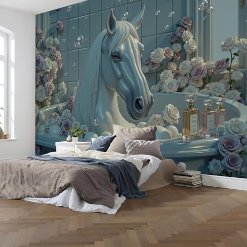 Fotomurales caballo de bañera para cubrir paredes aburridas con papel pintado seda azul 5