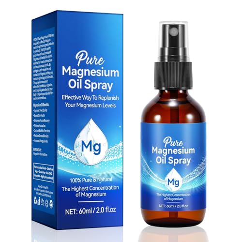 Spray de Aceite de Magnesio Puro 60ML, 100% Spray de Magnesio Natural y Orgánico, Alta Absorción, Perfecto para Masaje, Relajación Muscular, Sueño y Cuidado de la Piel, Adultos y Niños