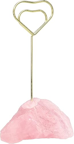 rockcloud Tarjetero de mesa de cuarzo de cristal de cuarzo rosa, soporte de notas de número dorado para boda, fiesta, decoración de oficina en casa,