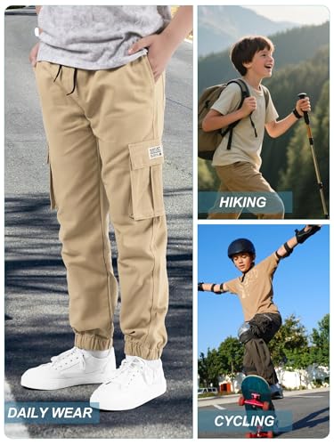 Image of NATUST Boys Cargo Joggers Drawstring Jogging Pants Kids Elastic Waist Trousers 5-14 Years