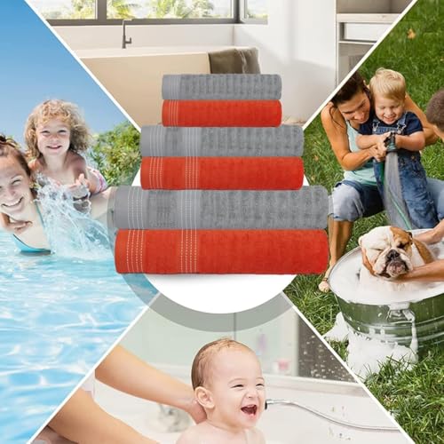 CASA COPENHAGEN 6er Badehandtuch-Geschenkset, 600 g/m²Orange + Grauviolett – Ansicht 5