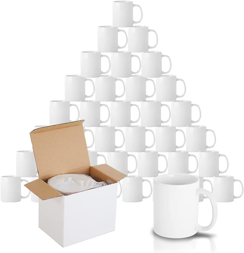 shine planet 36 x Sublimation Mugs Blank 11oz White Sublimation Coffee Mugs Small Handle Sublimation Cups with Gift Boxes