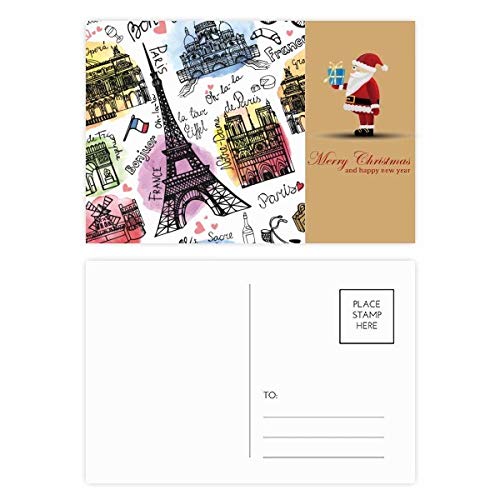 Cartes postales Tour Eiffel aquarelle de Noël d'art (lot de 20)