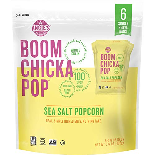 Angie's BOOMCHICKAPOP Gluten Free Sea Salt Popcorn, 1 Ounce Vegan Snack Pack Bag