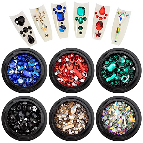 Noverlife 6 Boxes 3D Mixed-Size Nail Art Rhinestones, Iridescent Flatback Nail Beads Crystals For Acrylic Nails, Nail Jewel Gemstone For Diy Crafts Makeup Dressup Manicure Decoration #TOP1