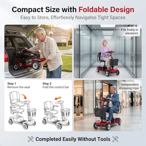 Image of Movcan S-02 4 Wheel Electric Mobility Scooter, UL & TSA Certified, 419 LBS Heavy Duty,Foldable Mobility Scooter, Removable Battery, All-Terrain Portable Travel Scooter with Basket for Seniors & Adults