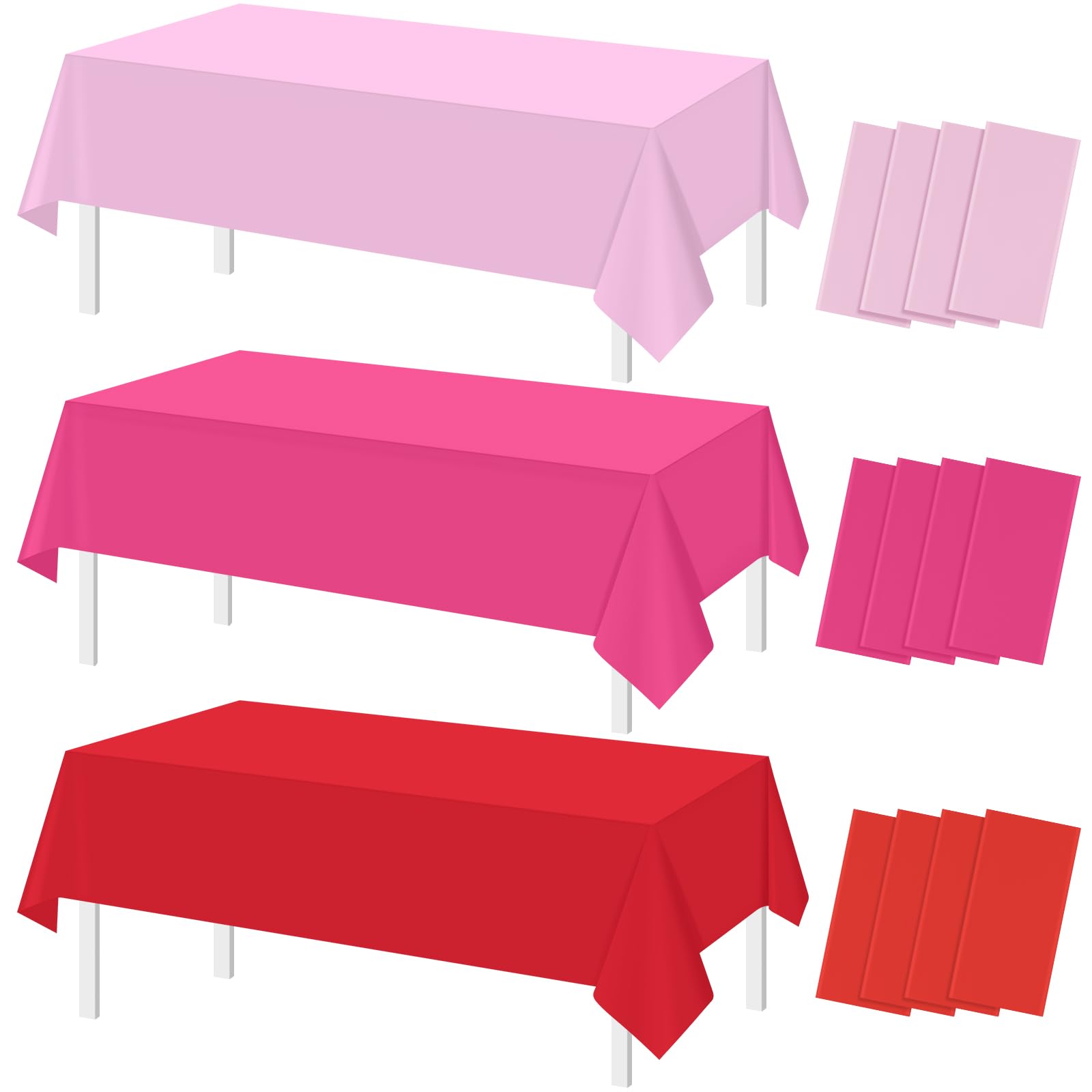 MASHAN 12Pcs Valentines Day Plastic Tablecloths, Disposable Red Pink Table Cloth Rectangular Table Covers for Valentine's Day Wedding Engagements Galentines Birthday Party Decorations, 54 x 108 Inch