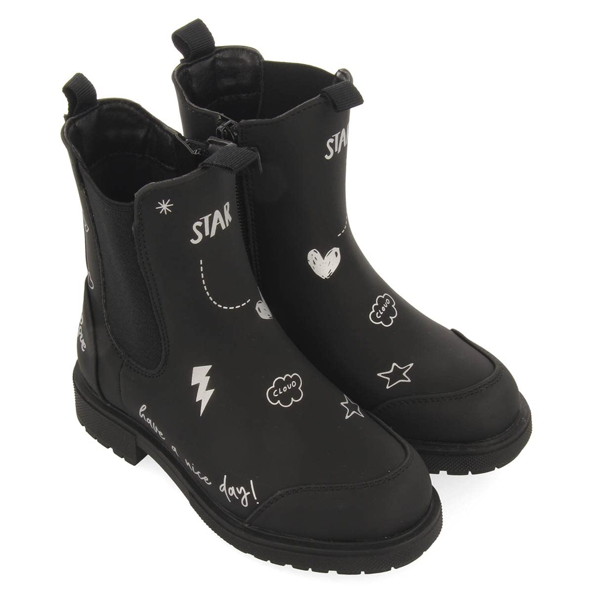 Botas Negras Tipo Chelsea con Estampado Graffiti para niña clane