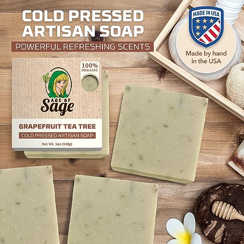 Age Of Sage Natural Bar Soap For Women - Vegan Bath Soap Bars Gift Set - Handmade Cold Process Artisan Soap With Essential Oil, Moisturizing Wash Soaps, Fragrant Grapefruit Tea Tree Scent (4 Pack) #TOP1