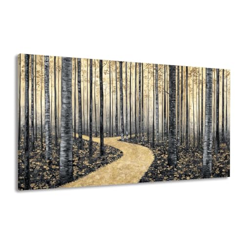 Canvas Wall Art Prints Birch Forest Tree Gold Trees Curved