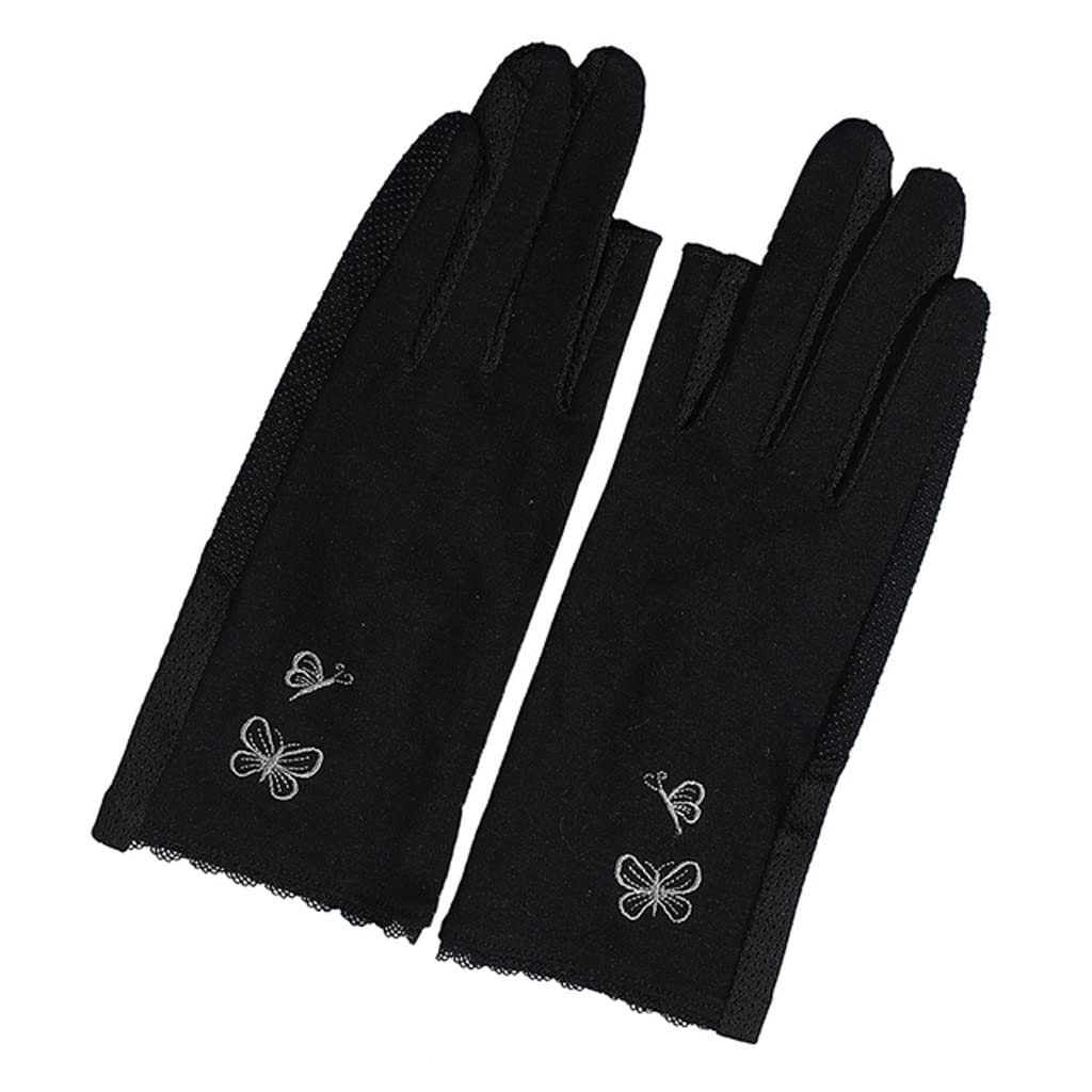Ladies Embroidery Fingerless Sunscreen Cotton non-slip thin Sunshade Driving Gloves Women