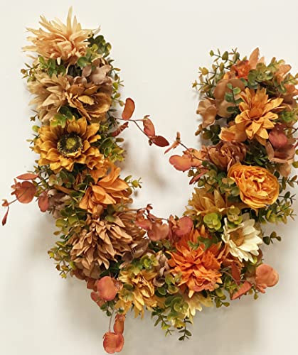 MARTHA&IVAN Eucalyptus Garland Greenery Artificial Eucalyptus Garland Mantle Decor Wedding Decoration(Red Fall+Flowers)