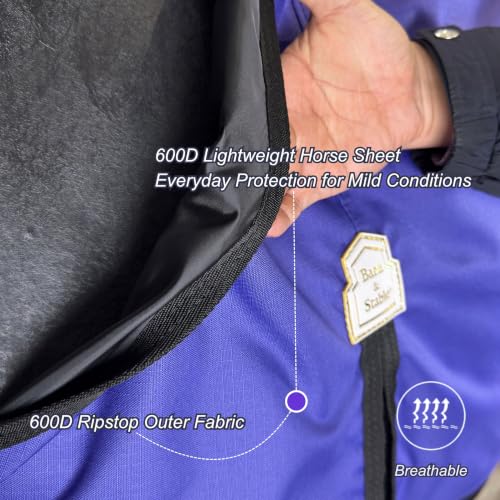 Image of BARN & STABLE 600D Ripstop Lightweight Horse Turnout Sheet No Fill,Water-Resistant & Breathable Horse Blanket for Spring and Mild Weather, with Anti-Rub Fleece Withers