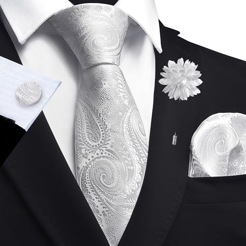 Image of GUSLESON Paisley Tie Set for Men 3.15 inch Necktie Lapel Pin Hankerchief Cufflinks Set for Men