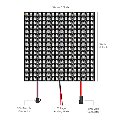 Image of SEZO 2 Pack LED Matrix WS2812B Panel RGB 5050SMD16x16 256 Pixels Digital Flexible Individually Addressable for Arduino LED Programmed Panel Screen Image Video Display Full Color Lighting DC5V