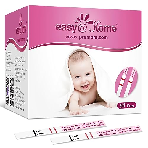 60 Test de Embarazo de Alta Sensibilidad: Easy@Home Prueba Rápida de hCG 10mIU/mL de Orina丨Tiras de Detección Temprana de Gravidez con App Inteligente Premom