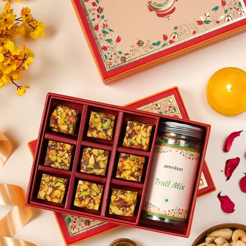Image of Anveshan Sweets Mithai Gift Box Pack of 2 - Dry Fruit Paak Mithai Sweets with Trail Mix | Healthy Sweets and Snacks