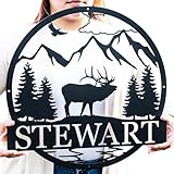 Personalized Hunting Camping Sign | Outdoor Elk Sign with Mountain | Custom Cabin Decor | Hunting Gift for Dad | Metal Nature Wall Art Mountains Trees | Wildlife Lover Gift