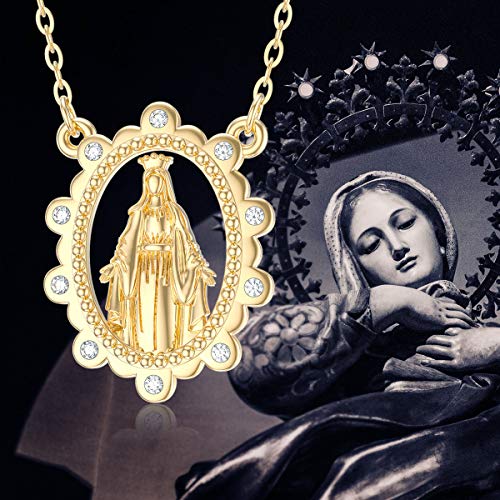Motiel 14K Gold Virgin Mary Necklace Miraculous Guadalupe Pendant Religious Faith Necklace Blessed De La Virgin Maria Christian Fine Jewelry Gift For Women Girls Men-16''+1''+1'' #TOP1