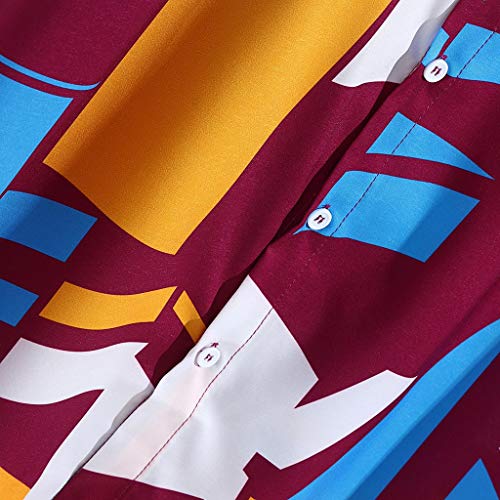Ssdxy Casual Men's Loose Turn Collar Print Contrast Geometric Short-Sleeved Button Down Shirt Top Blouses #TOP4