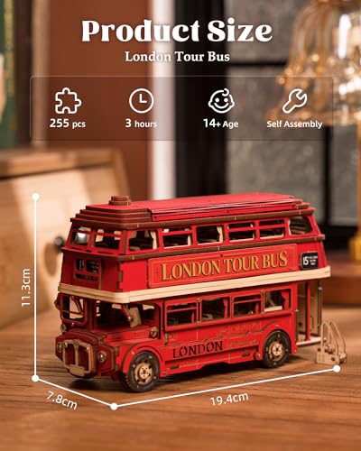 Miniatura 6 de Robotime Puzzle 3d Madera Autobús De Dos Pisos, Maquetas Para Construir Adultos, Maquetas De Edificios Madera Adultos, Regalos Para Adultos Y Niños