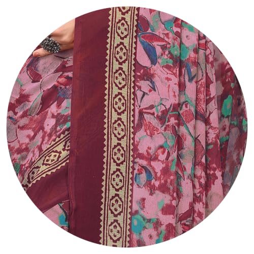 Image of MIRCHI FASHION Women Saree Ethnic Motif Print Chiffon | Breathable Lightweight Plain Weave Sari for Office and Daily Use (Available in 20 Designs)