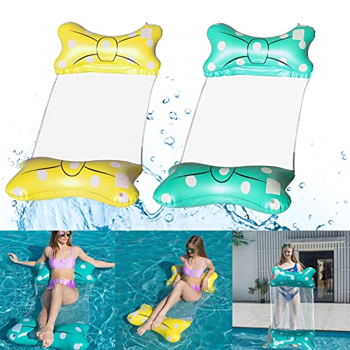 Cama flotante inflable, 2 piezas hamaca de agua, hamaca inflable, sillón de salón 4 en 1, colchón de aire para piscina, colchón de aire para piscina, esterilla de natación portátil para adultos y