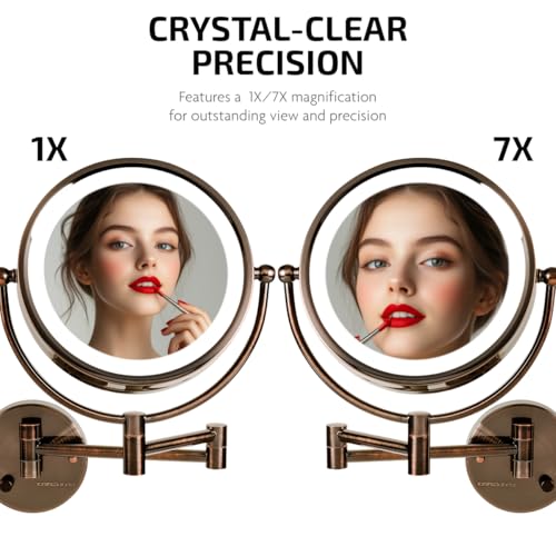 Image of OVENTE Hardwired Wallmount Bathroom Mirror, Antique Brass MPWD3185AB1X7X
