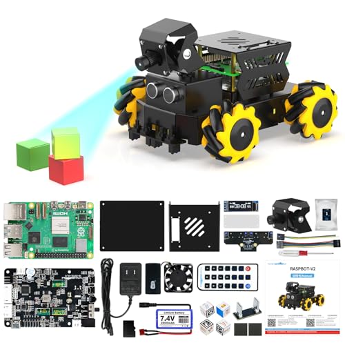 Yahboom RPi-5 4GB AI Robot Car Kit Ros 2 Robot Automatic Line Patrol AI Vision Suitable for 16+ Teenagers,Adults,Mechanical Engineers,Supports App Control (Standard with RPi5-4GB)