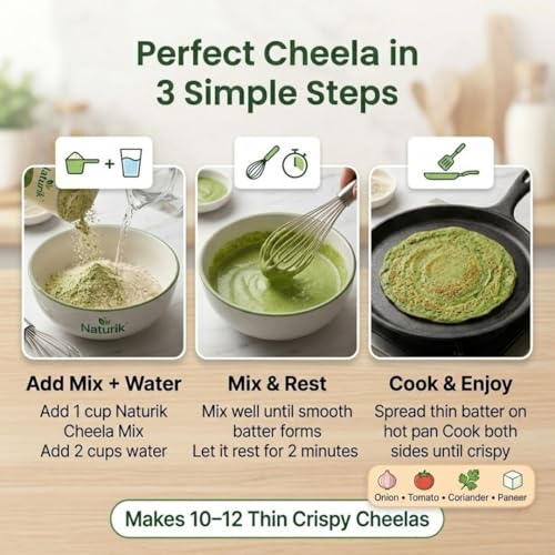 Image of The Naturik Co Spinach Moringa Cheela Mix 200g (Pack of 4) - Ready to Cook Chilla /Dosa Mix| Healthy & Instant Breakfast | Anytime Snack for Kids and Family | As Seen On Shark Tank