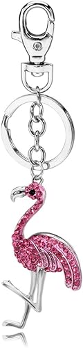 Liavy's Llavero de moda con dije de flamenco rosa, cristal brillante, regalo único y recuerdo