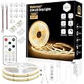 65.6ft COB LED Strip Light with Remote, 3000K Dimmable Bright Warm White Led Lights Strip, Flexible DC24V Led Tape Light for Bedroom, Kitchen, DIY Lighting (2 Rolls of 32.8ft)