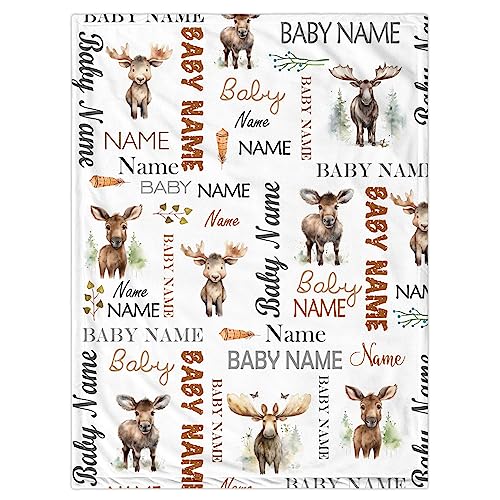 Novusopt Personalized Baby Moose Blanket Custom Blanket with Name Receiving Baby Blanket Boy Girl