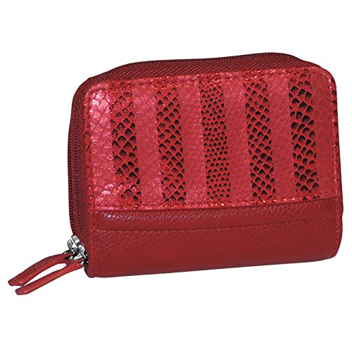 Buxton Womens Accordion Double Zippered Wizard Credit Card ID Holder Travel Wallet (Red Stripe)