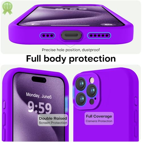 Image of LOVE 3000 Designed for iPhone 15 Pro Case, Premium Silicone with [Soft Anti-Scratch Microfiber Lining] Shockproof Protective Phone Case for Men Women Girls 6.1 inch, Neon Purple