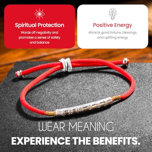 Image of Buddha & Karma Tibetan Red String Bracelet - Handmade Buddhist Lucky Charm for Protection, Good Fortune & Positive Energy - Spiritual Bracelet for Men & Women - Adjustable Bracelets for Daily Wear
