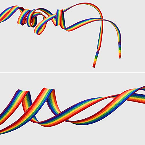 Rainbow Striped Shoe Laces - Rainbow Pride Shoelaces Gay Pride Lgbtq Laces For Parades - Recycled Plastic Materials Brightly Colored Rainbow Laces For Shoes & Sneakers And Cavans 47" #TOP3