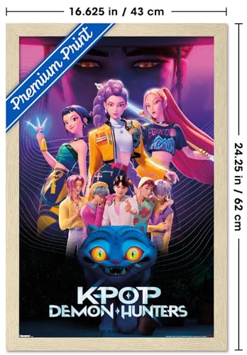 Image of Netflix KPop Demon Hunters (2025) - Group Wall Poster, 22.4L inch x 14.7W inch, Blonde Framed Version