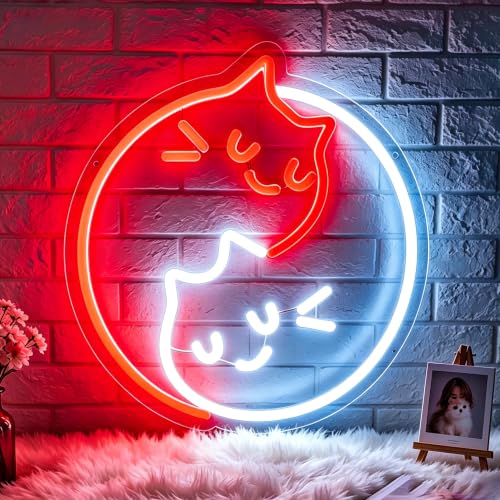 Image of Cat Neon Sign, Neon Signs for Wall Decor - Ghost Cat LED Signs for Bedroom, Game Room, Kids Room, Party Decor - USB Powered Light Up Sign Halloween Christmas Decorations Gift