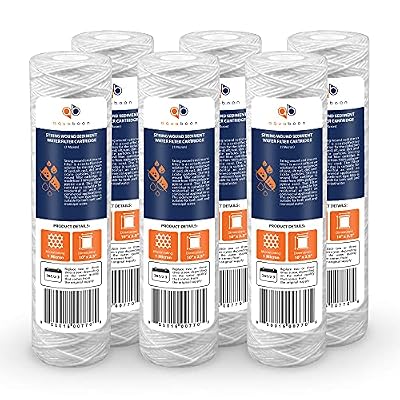 Aquaboon 1 Micron 10" x 2.5" String Wound Sediment Water Filter Cartridge | Universal Replacement for Any 10 inch RO Unit | Compatible with WFPFC4002, CW-F, PFC4002, SWC-25-1001, SWF-25-1001, 6-Pack