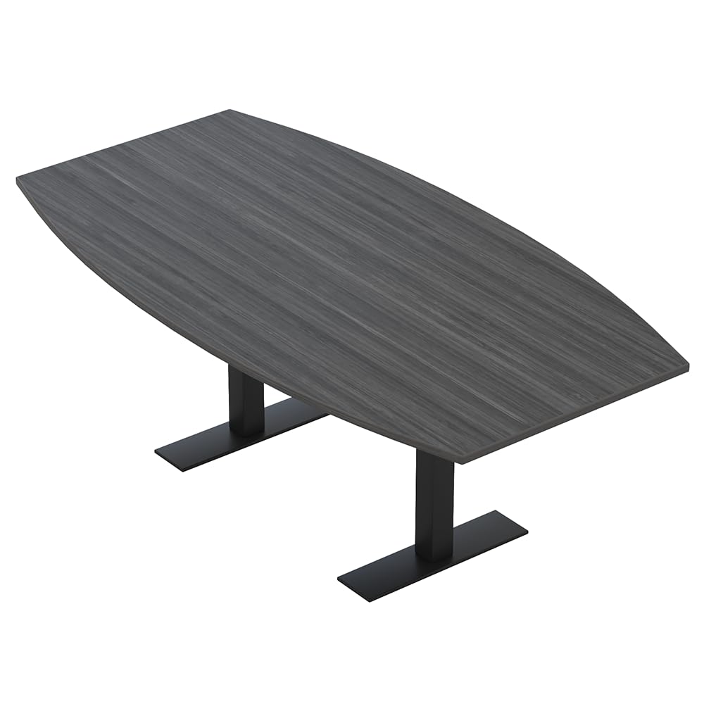 SKUTCHI DESIGNS INC. 6 Person Boat Shaped Conference Table Metal T Bases | Harmony Series | 4X7 | Asian Night with Matte Black Base