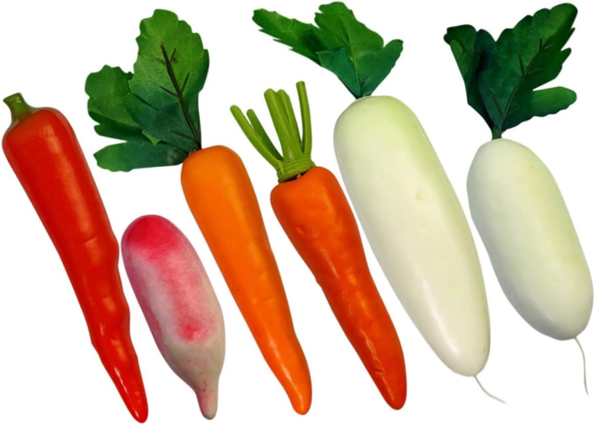 SOLUSTRE 18pcs Lifelike Simulation Vegetable Realistic Fake Radish Carrot Models for Kitchen Decoration Photography Props Early Education and Display Bright Colors Materials