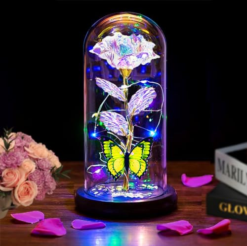 Image of Thrjia Mothers Day Roses Flowers Gifts for Mom Women Wife Her,Mother Day Rose Gifts for Mom Women,Light Up Rose in A Glass Dome Butterfly Birthday Presents Wife Grandma from Daughter Gold