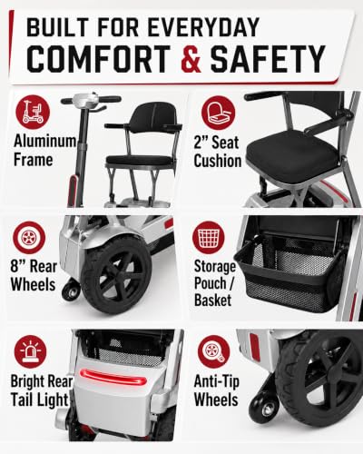 Image of 3 Wheel Lightweight Folding Mobility Scooter for Adults & Seniors, 8Ah /12Ah | 30 lb frame, 33 inch turning radius, dual 8Ah /12Ah batteries up to 20 /32 miles, one-lift fold for halls, stores and cars