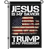 Shuitouk 3 Ply Trump 2025 Flag Jesus is My Savior Trump is My President Garden Flags for Outside 12x18 Inch Double Sided Patriotic President Tump American Yard Garden Flag Outdoor House Decorations