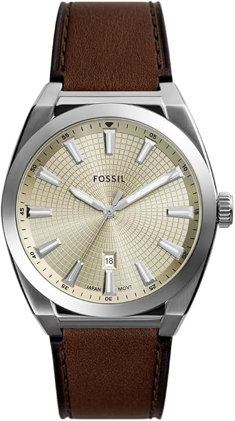 Fossil Everett Watch for Men, Quartz Three Hand Date Movement with Stainless Steel or Leather Strap